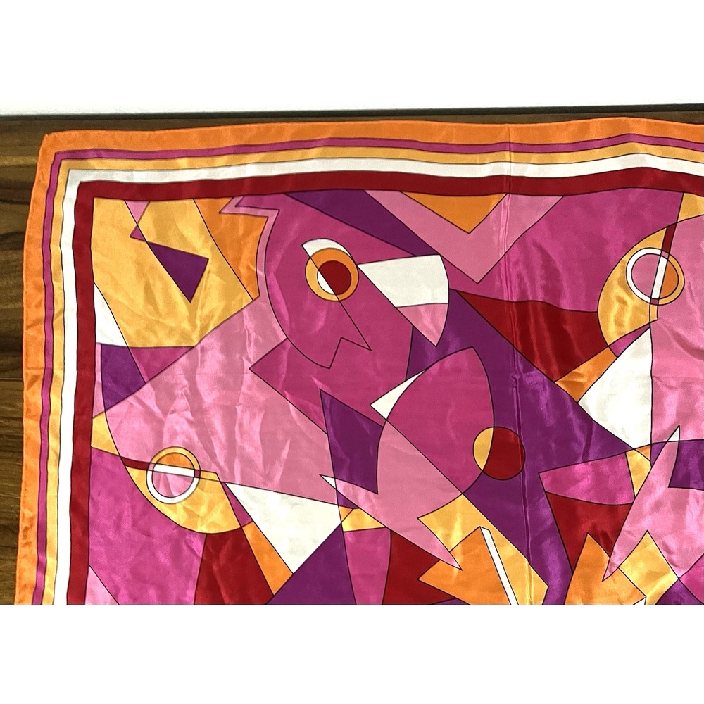 Vtg scarf 80s Adrienne Vittadini Colorful Silk Scarf 35.25" geometric - Picture 5 of 11